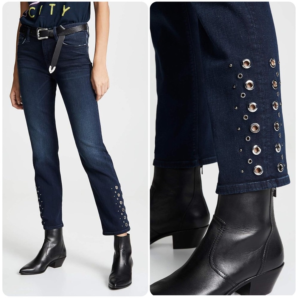 NEW!! Hudson Jeans Nico Blue Denim Studded Mid-Rise Cigarette Ankle Jeans